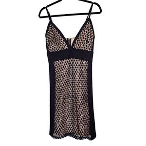 Just Me Navy Blue and Nude Dress with a Crocheted Overlay. Size M.